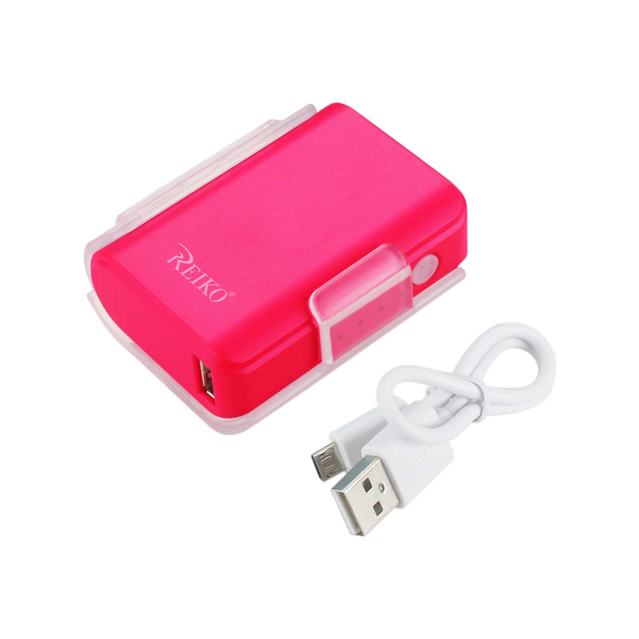 REIKO 4000MAH UNIVERSAL POWER BANK WITH CABLE IN HOT PINK SKU:PB4000-HPK